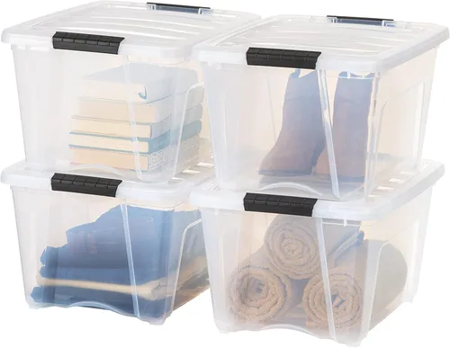 Miniatura 16 de IRIS USA - Contenedores de almacenamiento de plástico apilables de 40 cuartos de galón con tapas y hebillas de cierre, paquete de 4