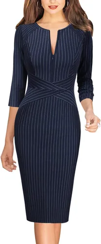 VFSHOW - Vestido tipo tubo con cremallera frontal para mujer, para el trabajo, oficina, negocios, fiesta o cóctel
