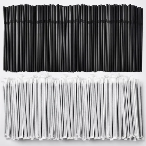 Miniatura 9 de ALINK 500 unidades de pajitas de plástico flexibles negras, pajitas desechables plegables envueltas individualmente - 19,7 cm x 0,58 cm