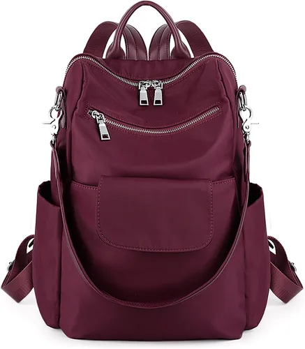 Miniatura 7 de UTO Mochila para mujer, bolsa de hombro de piel lavada sintética para mujer, 380 Rojo, L