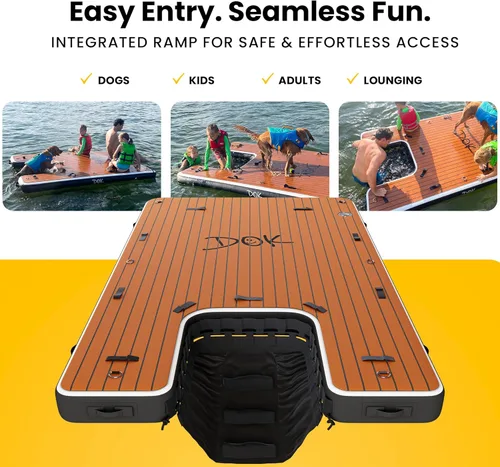 Miniatura 2 de DOK Party-DOK Plataforma de muelle inflable: acceso seguro y fácil al agua; espuma EVA antideslizante flotante con rampa de agua para piscina