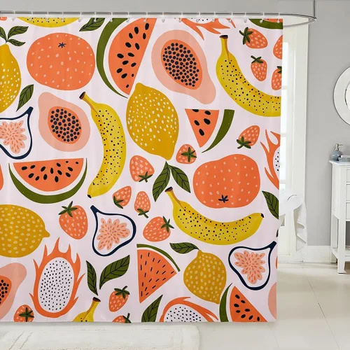 Cortina de ducha de frutas y sandía, juego de cortina de ducha para niños y adultos, bonita cortina de baño de papaya, limón, pitaya, caricaturas,