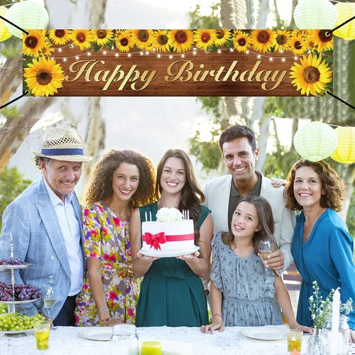 Miniatura 5 de Cartel y cartel de cumpleaños de girasol, decoraciones de fiesta para mujeres y niñas, tema de feliz cumpleaños, fondo de fotos para interiores