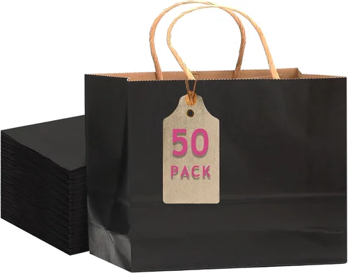 Miniatura 13 de qiqee Paquete de 50 bolsas de regalo de papel negro con asas a granel 13"x10.3"x4.6" bolsas de favor para fiestas de tamaño grande múltiples usos