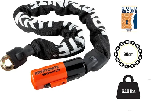 Miniatura 3 de Kryptonite Evolution 1090 Candado de Cadena para Bicicleta, Cadena de Acero de 10mm de 0.91 Metros de Largo, Antirrobo de Alta Resistencia, Candado