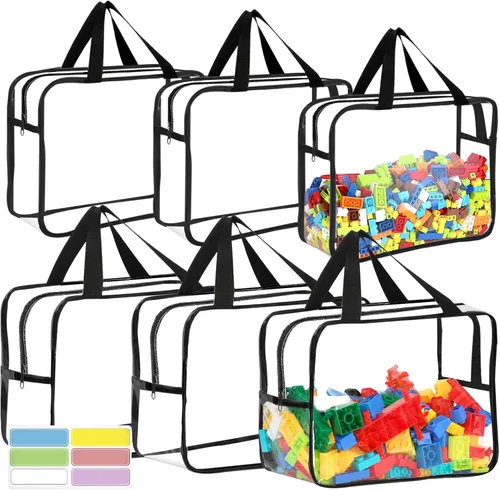 Miniatura 7 de 6 Paquetes de Bolsas Grandes para Almacenamiento de Juguetes con Etiquetas, Bolsas Transparentes Reutilizables de PVC para Juegos de Mesa, Bolsas