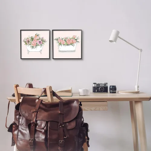 Miniatura 2 de Stupell Industries Cindy Jacobs - Juego de 2 botánicos para bañera, diseño floral rosa