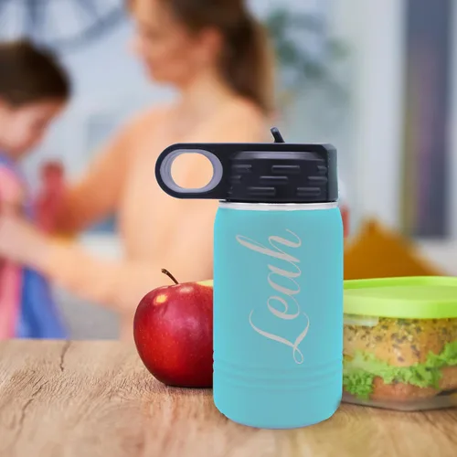 Miniatura 4 de My Personal Memories Botella de agua personalizada de 12 onzas para niños con pajilla, vaso aislado de doble pared para niños, niñas, escuela, Azul