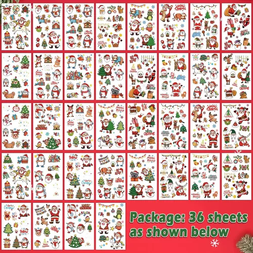 Miniatura 2 de 36 hojas de tatuajes temporales de Navidad, muñeco de nieve, pingüino, alce, Papá Noel, tatuajes para rellenar calcetines de Navidad y regalos