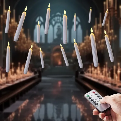 Miniatura 9 de 5plots Velas cónicas blancas sin llama con control remoto, temporizador, columna romana, velas cónicas LED que funcionan con pilas, candelabros LED