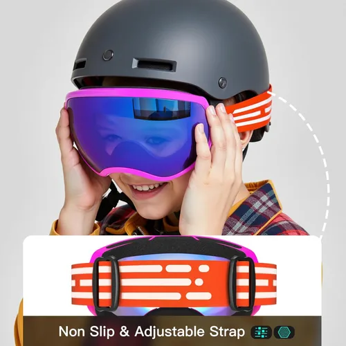 Miniatura 2 de Gafas de esquí para niños, gafas de esquí de nieve para niños, jóvenes, adolescentes, niños y niñas de 5 a 14 años 05.pink con lente roja plateada
