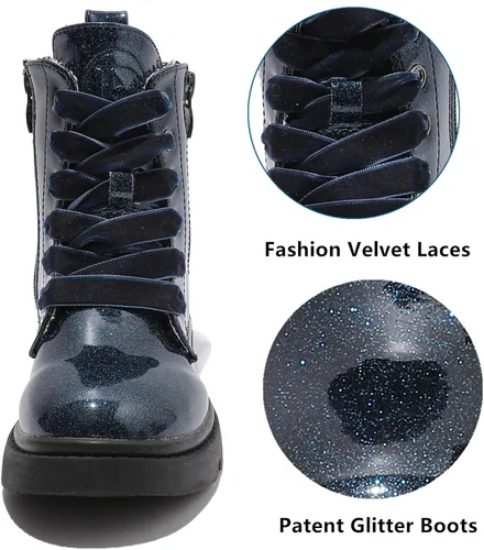 Miniatura 3 de DADAWEN Botas de tobillo con purpurina para niños y niñas, zapatos de combate impermeables con cremallera lateral para niños pequeños, niños grandes