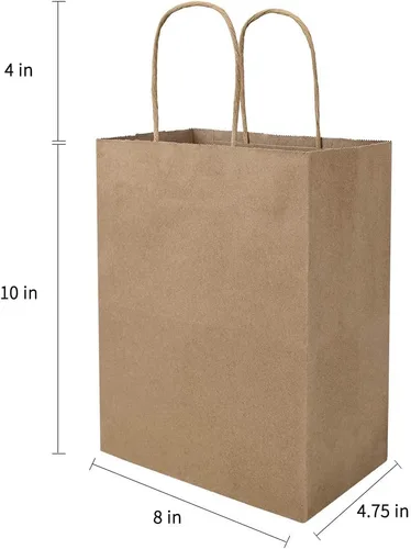 Miniatura 3 de bagmad Paquete de 50 bolsas de papel medianas lisas de 8 x 4.75 x 10 pulgadas con asas a granel, bolsas de regalo de papel kraft marrón