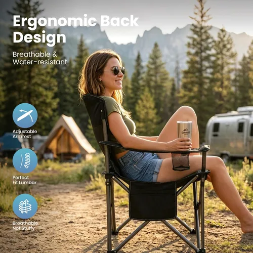 Miniatura 8 de HIGH POINT SPORTS Silla plegable de campamento de gran tamaño, sillas de césped portátiles resistentes, sillas plegables para exteriores