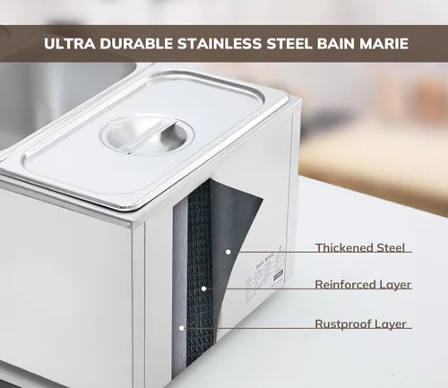 Miniatura 5 de SYBO - Calentador de alimentos de grado comercial de acero inoxidable Bain Marie, fácil de limpiar, mesa de vapor para buffet, catering