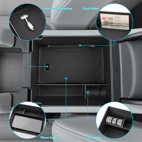 Miniatura 3 de MARCHFA Bandeja organizadora de consola central compatible con Hyundai Ioniq 2023 2024 2025 2026 6 accesorios bandeja de reposabrazos organizador