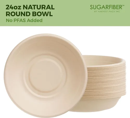 Miniatura 8 de Paquete de cosecha libre de PFAS de 24 onzas, cuencos compostables de 24 onzas, cuencos redondos de papel resistentes y ecológicos, desechables