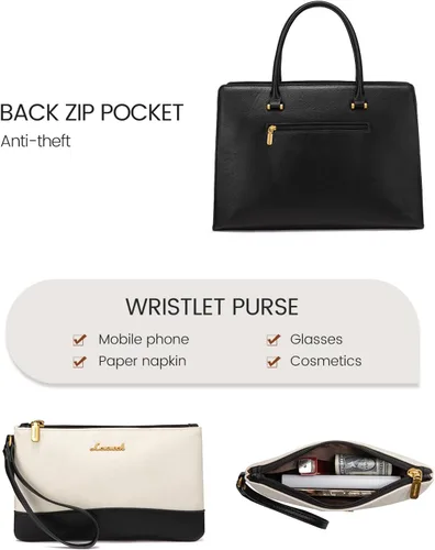 Miniatura 7 de LOVEVOOK Bolsa Tote para Laptop para Mujeres Trabajo, Bolsas de Computadora de Cuero Vintage para Laptops para Mujeres, Bolsa Impermeable