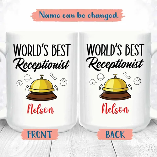 Miniatura 2 de World's Best - Taza de café blanca de recepcionista de 11 onzas, 15 onzas, taza de café de recepcionista personalizada, la mejor taza de viaje
