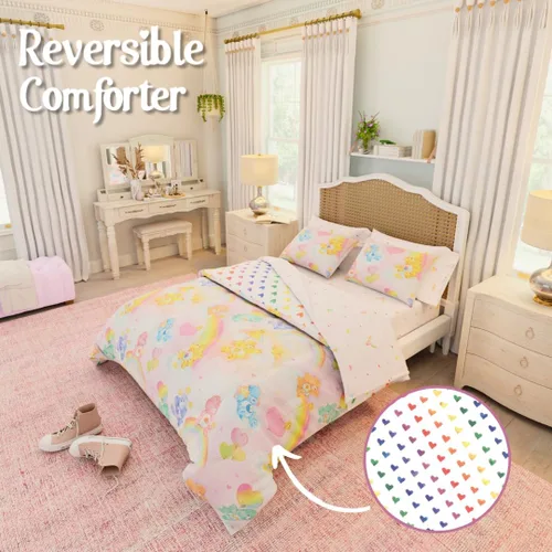 Miniatura 4 de Care Bears Ropa de Cama Clásica Retro Arcoíris de 7 Piezas Edredón y Juego de Sábanas Súper Suave con Funda de Almohada, Queen