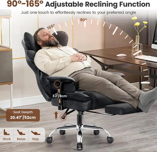 Miniatura 3 de BESTFAIR Silla de Oficina Grande y Alta - Silla Ejecutiva de Servicio Pesado 400 LBS con Soporte Lumbar y Reposapiés, Silla de Escritorio Ergonómica