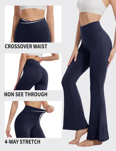 Miniatura 46 de ZOOSIXX Pantalones de yoga acampanados para mujer, leggings cruzados suaves con corte de bota