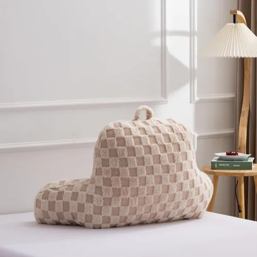Miniatura 4 de A Nice Night Almohada de lectura de piel sintética, cuadrícula esponjosa a cuadros, almohada de cuña grande para adultos y niños, respaldo con Beige
