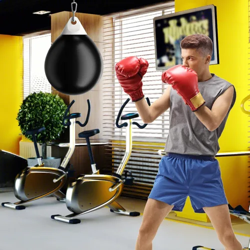 Miniatura 9 de GYMAX Saco de boxeo, bolsa de agua con inyector de agua y accesorios para colgar, bolsa de boxeo plegable resistente para gimnasio en casa,