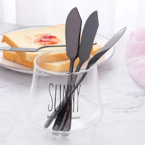 Miniatura 6 de Baikai - Juego de 4 cuchillos de acero inoxidable 18/10, cuchillo de mantequilla de desayuno negro, esparcidor de sándwich