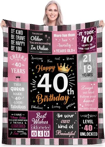 Miniatura 12 de Regalos de cumpleaños número 40 para mujeres, manta de forro polar única de feliz cumpleaños de 50 x 60 pulgadas, regalos divertidos de decoraciones