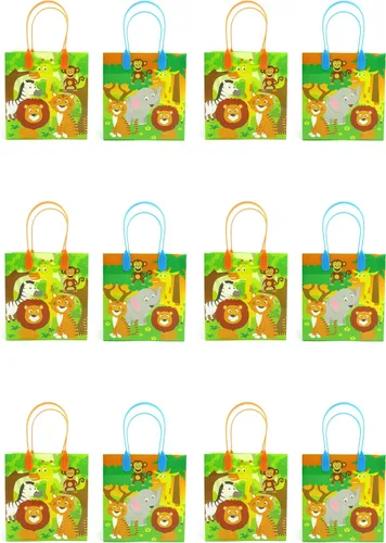 Miniatura 7 de TINYMILLS Bolsas de regalo con temática de animales de la selva de safari con asas, bolsas de dulces de libro de selva para fiestas de cumpleaños