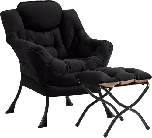 Miniatura 15 de Silla perezosa acogedora y otomana, juego grande de silla de descanso contemporánea, sillón tapizado de ocio para lectura para dormitorio, sala