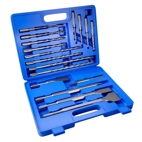Juego de 17 piezas de brocas de martillo giratorio y cinceles - SDS-Plus brocas con punta de carburo y cinceles con estuche de almacenamiento -