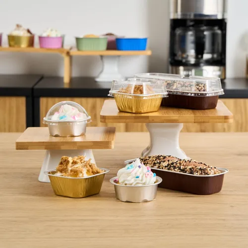 Miniatura 10 de Restaurantware - Mini moldes para pasteles de 6.8 onzas, 6.5 x 2.6 x 1.2 pulgadas, 100 tazas redondas para hornear, desechables, con tapas de Café