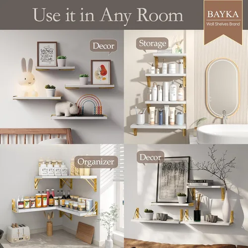 Miniatura 3 de BAYKA Estantes de pared para decoración de dormitorio, estante de pared flotante para almacenamiento en sala de estar y cocina, estantes de madera