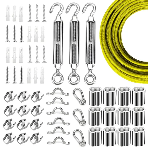 Miniatura 33 de Kit de suspensión de luces de cuerda de globo, cable guía de luz para exteriores, cable de acero inoxidable recubierto de vinilo, incluye 50 pies