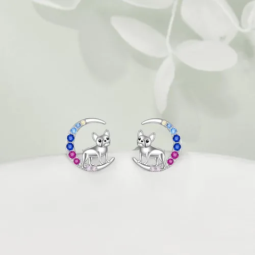 Miniatura 2 de YFN Aretes de tuerca de plata de ley con diseño de luna y animales lindos para mujeres y niñas