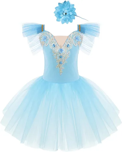 Miniatura 20 de JEATHA Camisola para niñas y niñas, leotardo con falda, vestido de ballet, cisne, lago, tutú, bailarina, disfraces para competición