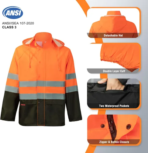 Miniatura 3 de ProtectX Ropa de lluvia impermeable de alta visibilidad para hombres y mujeres, chaqueta reflectante de seguridad y pantalón de alta visibilidad