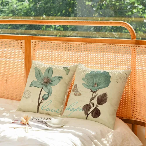 Miniatura 5 de Juego de 4 fundas de almohada decorativas de plantas verdes de 16 x 16 pulgadas, decoraciones de verano, fundas de almohada cuadradas de lino