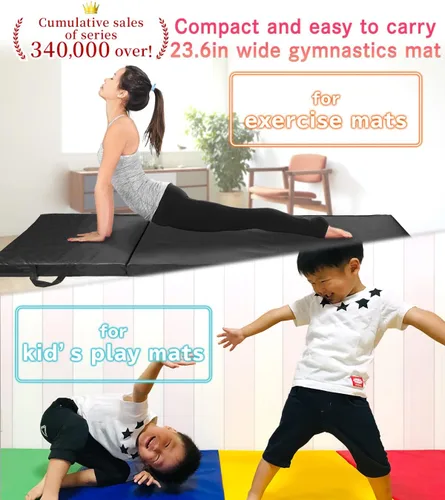 Miniatura 2 de KaRaDaStyle Tapete de gimnasia plegable y elástico de 71 x 24 x 2 pulgadas, para entrenamiento muscular, para niños, para yoga, deportes, Rojo