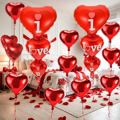 20 + 2 globos con texto en inglés "I Love You", globos de corazón, decoraciones del día de San Valentín e idea de regalo para él o ella,