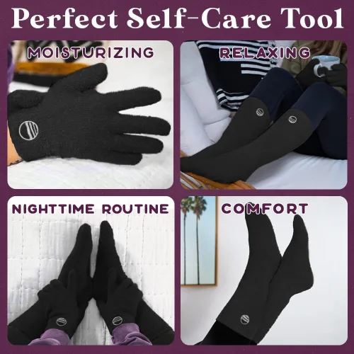 Miniatura 5 de Conjunto de calcetines y guantes hidratantes de Purple Canyon Calcetines y guantes negros y esponjosos con aloe y vitamina E para mujer Regalos