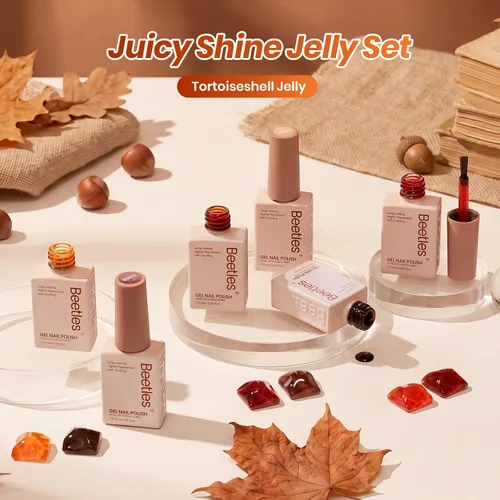 Miniatura 7 de Beetles Jelly Tortoise - Juego de esmaltes de uñas de gel para uñas, 6 colores transparentes de verano, marrón, ámbar, naranja, caramelo, rojo