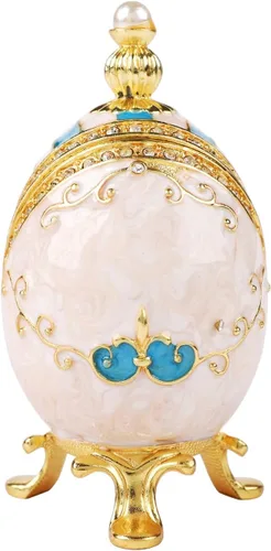Miniatura 2 de Cajas de joyería con forma de huevo de Pascua azul con bisagras con diamantes de imitación en forma de amor, esmalte de regalo para mujeres