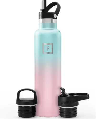 Miniatura 9 de IRON °FLASK Botellas de agua de campamento/senderismo, 3 tapas (estrecha con popote), sin fugas, aisladas al vacío, acero inoxidable de doble pared