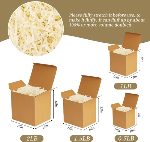 Miniatura 2 de TCAIRG Relleno de papel de corte arrugado (1 libra) para envolver regalos y rellenar cestas, papel triturado blanco cremoso para caja de regalo