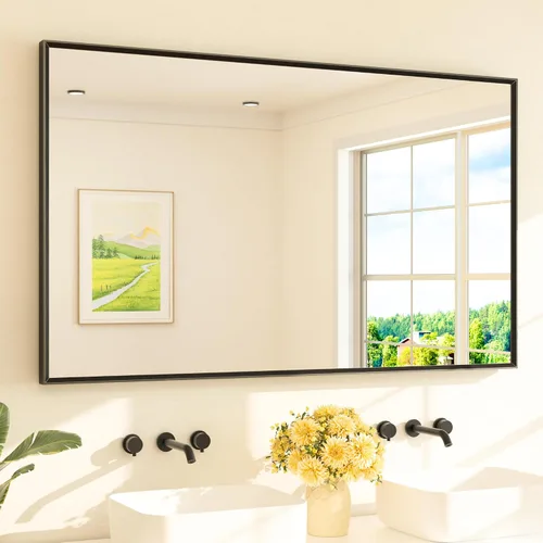 Miniatura 17 de TETOTE Espejo de Baño Dorado de 16" x 20" Latón Dorado Cepillado Rectangular con Marco Biselado Espejo de Tocador de Baño para Sobre el Lavabo