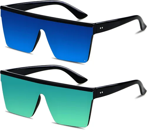 LYZOIT Lentes de sol cuadrados de gran tamaño para mujeres y hombres, parte superior plana grande, protección UV, sombras sin montura