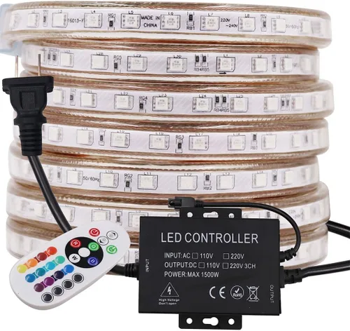 Miniatura 9 de Tira de luces LED RGB de alto voltaje, CA 110 V-120 V, 60 unidades SMD 5050 LED, control remoto, multicolor cambiante, impermeable, flexible